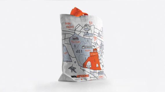 A white bag with an orange illustration of the map of Athens, in a white background